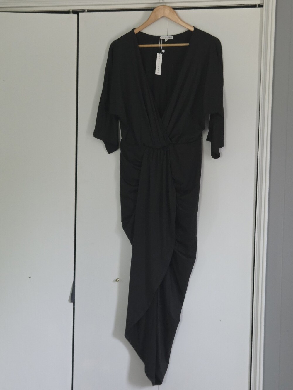 Baltic Born Black Asymmetrical Drape Wrap Dress